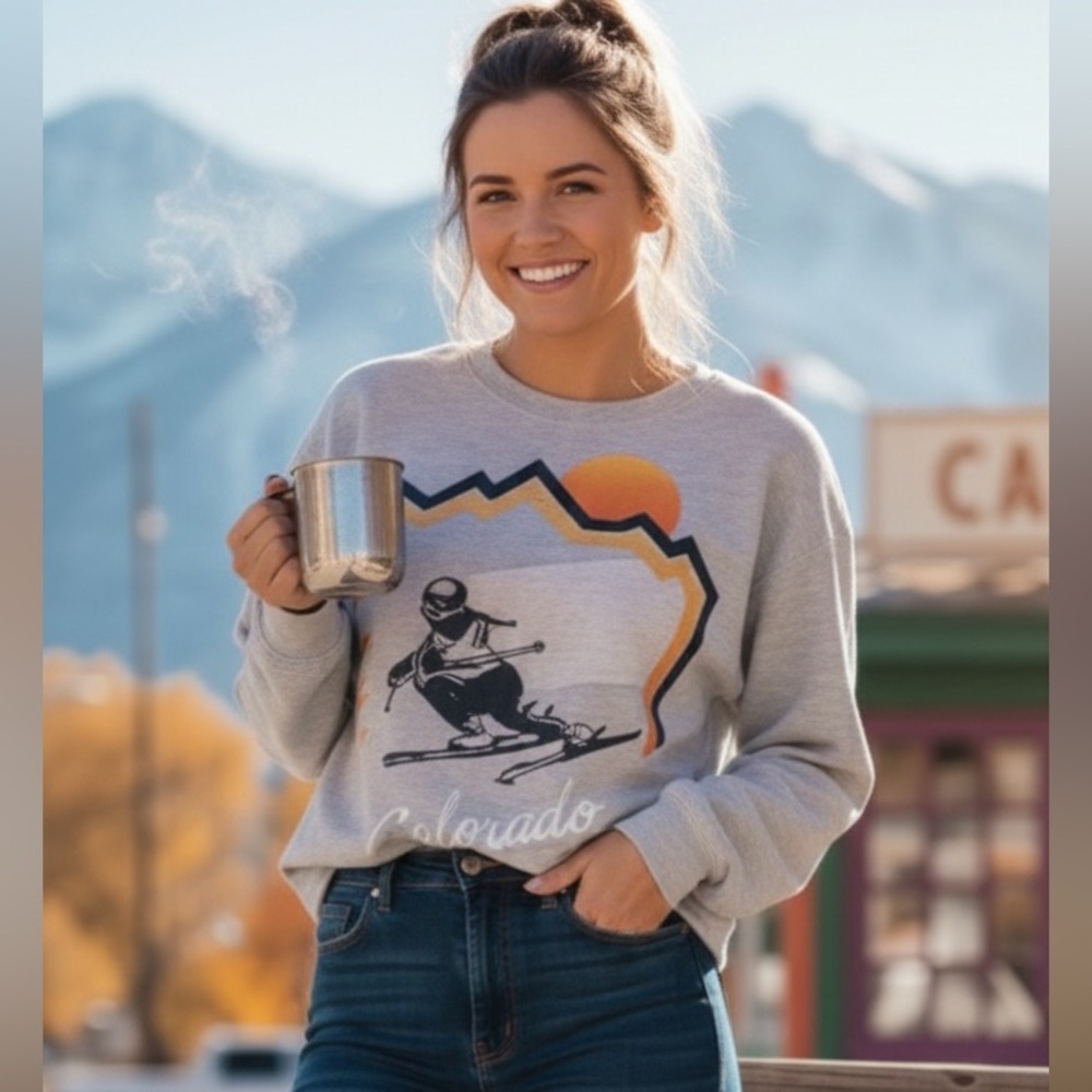 Wound Up Gray Sweatshirt with Yellow and Blue Graphic